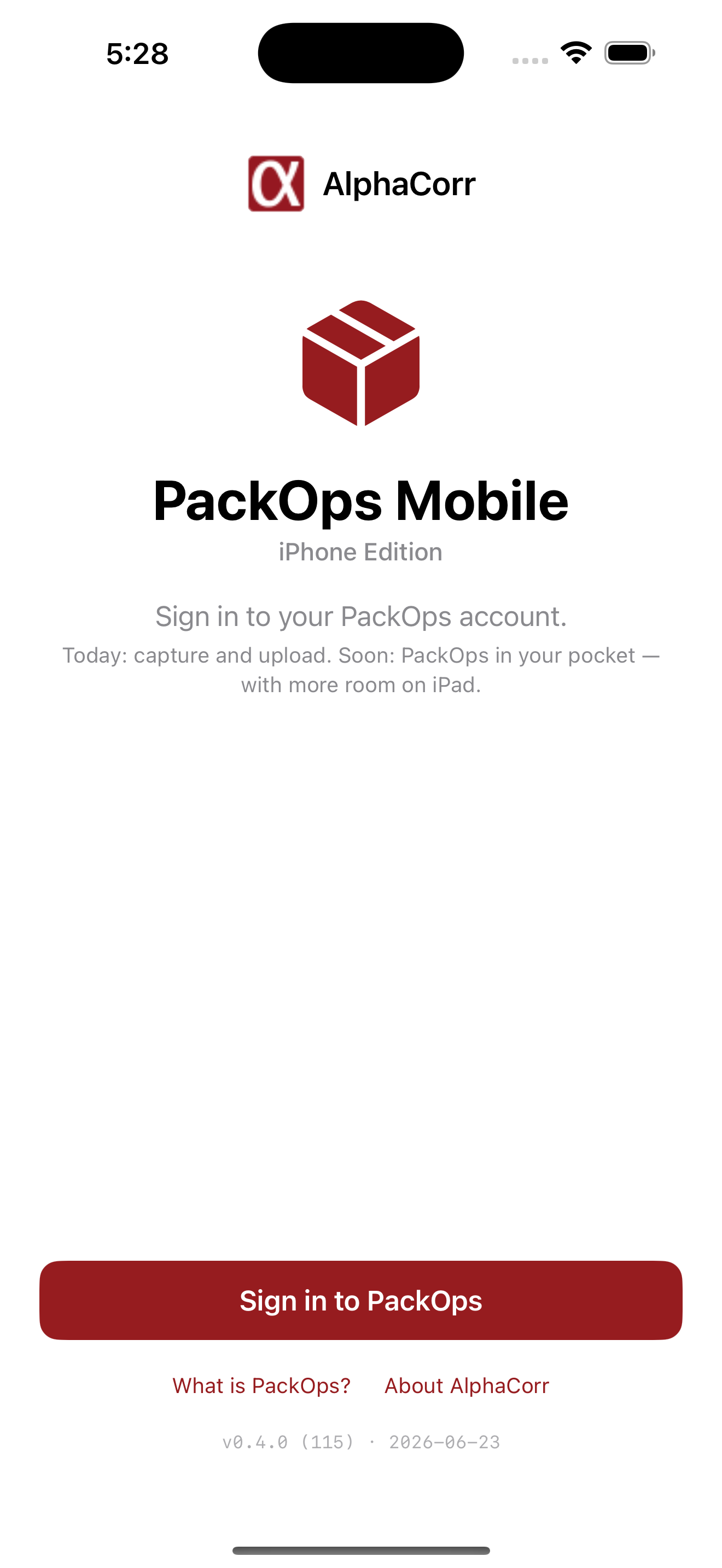 PackOps Branded sign-in on iPhone